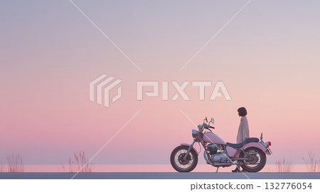 Emotional purple gradient sky and motorcycle 132776054
