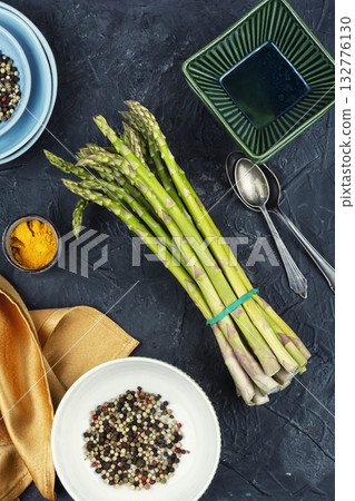 Bunches of fresh green asparagus. 132776130