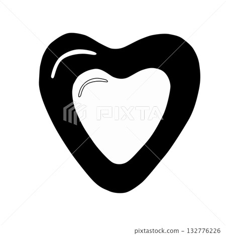 Heart-shaped candy, black and white vector illustration. This festive lollipop is hand-drawn in doodle style. Perfect for holiday designs, New Year's cards, invitations, birthday, and Valentine's Day. Heart-shaped candy, black and white vector illustration. This festive lollipop is hand-drawn in doodle style. Perfect for holiday designs, New Year's cards, invitations, birthday, and Valentine's Day. 132776226