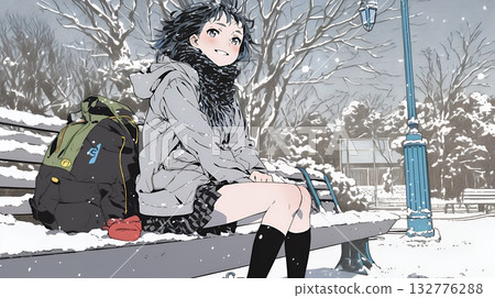 年輕女子沿著白雪皚皚的鄉村小徑行走 年輕女子沿著白雪皚皚的鄉村小徑行走 132776288