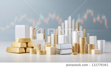 Symbol of a diversified portfolio strategy with gold and silver 132776361