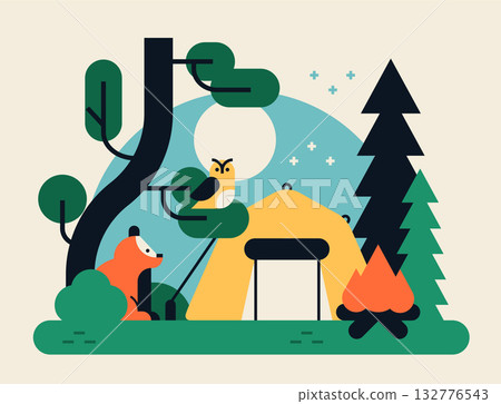 Camping in the woods - colorful flat design style illustration Camping in the woods - colorful flat design style illustration 132776543