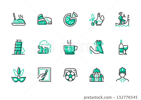 Travel to Italy - set of line design style icons 132776545