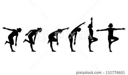 silhouettes of a sporty man doing yoga 132776601