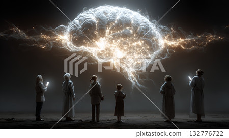 People's abstract image of generative AI: a glowing brain that people look up to 132776722