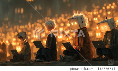 人們對生成式人工智慧的抽像印象：一個類似機器人的人類在操作電腦。 132776741