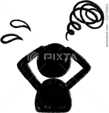 Hand-drawn painted human silhouette icon, troubled pose holding head, upper body Hand-drawn painted human silhouette icon, troubled pose holding head, upper body 132776801