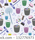 Vector seamless pattern on the theme of cleaning services, putting things in order, purity. Background with cartoon equipment and household chemicals on light background. 132776973