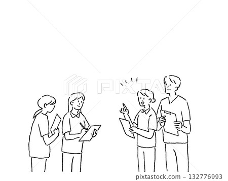 Handover and meeting nurses and caregivers, line drawing 132776993