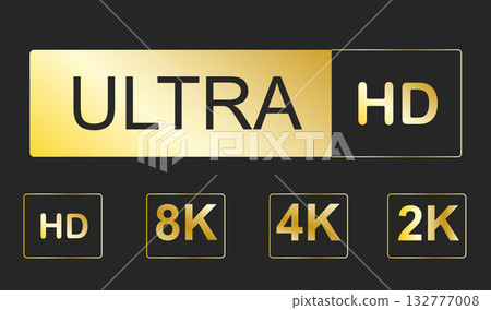 Video resolutions full ultra HD, video quality badge sticker icon. Video resolution set. 8k 4k 2k hd 132777008
