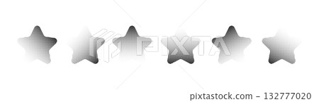 Set of geometric star shapes with halftone pattern and grain texture. Retro abstract vector in monochrome style. Modern graphic element for web, banner, certificate, and design projects Set of geometric star shapes with halftone pattern and grain texture. Retro abstract vector in monochrome style. Modern graphic element for web, banner, certificate, and design projects 132777020