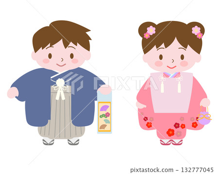 Shichi-Go-San - Illustration of a child wearing a kimono (People 4) 132777045