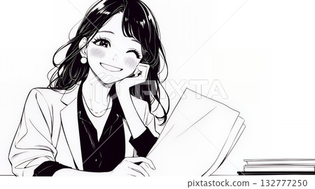 女商人正在查看文件（純色） 132777250