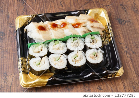 Conger eel sushi and conger eel rolls 132777285