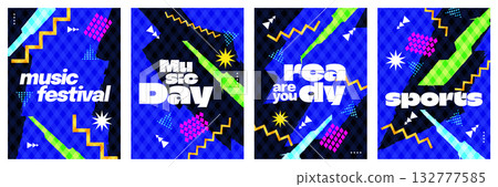 Vibrant and Energetic Poster Set with Bold Pop Art Style. Template for Music, Sports, and Youth Event 132777585