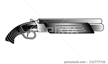 double barrel shotgun or sawn off weapon monochrome vector illustration vintage engraving hunting security and retro weapon 132777730