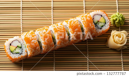 California Roll Sushi with Avocado and Crab Close-Up Texture California Roll Sushi with Avocado and Crab Close-Up Texture 132777787