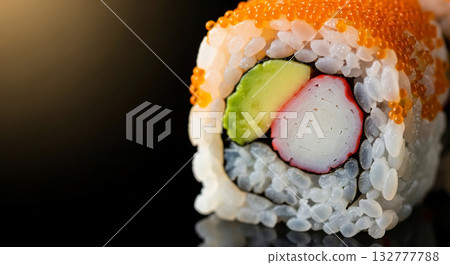 Close-Up of California Roll Sushi with Avocado and Crab Stick 132777788