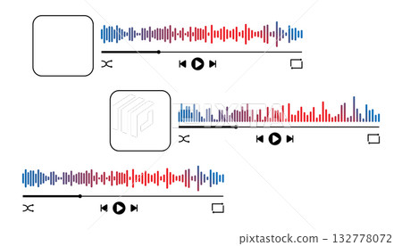 Music player interface. Sound wave icon, podcast player interface loading progress bar and buttons. Audio wave icon sound wave set. 132778072