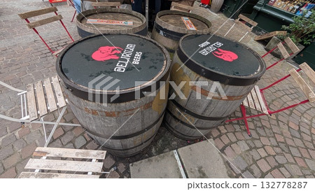 Belgian beer barrel tables with chairs in Antwerp 132778287