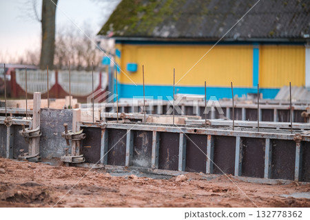 Construction of the foundation of a private house 132778362