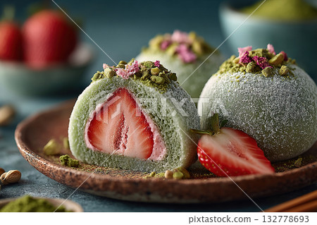 Japanese rice cake filled with fresh strawberries 132778693