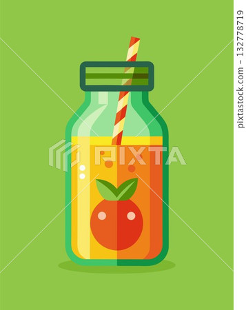 Fresh detox juice with straw. Cartoon vector illustration 132778719