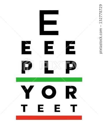 Eye test chart poster. Flat vector illustration Eye test chart poster. Flat vector illustration 132778729