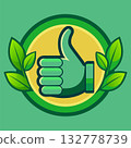 Green thumbs up and leaves. Eco organic concept. Flat vector illustration 132778739