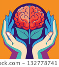 Hands holding a brain. Psychological health and mental wellness concept. Cartoon vector illustration 132778741