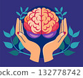 Hands holding a brain image. Psychological health and mental wellness concept. Cartoon vector illustration 132778742
