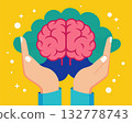 Hands holding a brain. Psychological health and mental wellness concept. Cartoon vector illustration 132778743