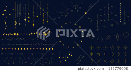 一組靈感源自星空的簡潔裝飾線條和邊框。閃爍的虛線。 132779008