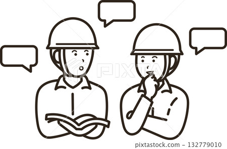 兩位男性土木工程師談工作的插圖（僅線圖） 132779010