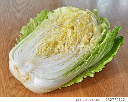 chinese cabbage on wooden background 132779112