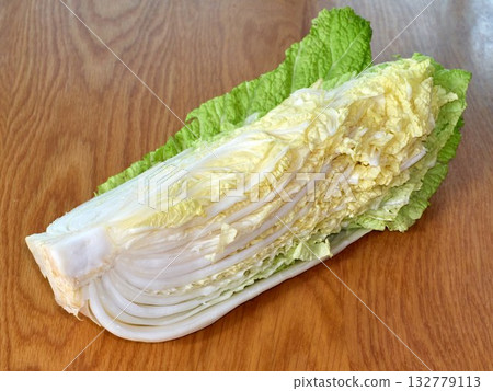 chinese cabbage on wooden background 132779113