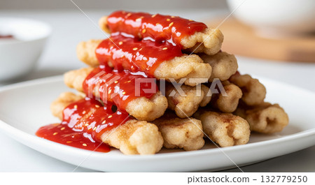 Sweet And Sour Pork With Red Sauce And Sesame Seeds Sweet And Sour Pork With Red Sauce And Sesame Seeds 132779250