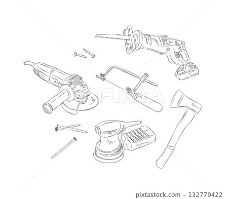 Woodworking construction tools set white 132779422