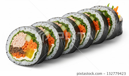 Korean Tuna Gimbap Rolls On White Background 132779423