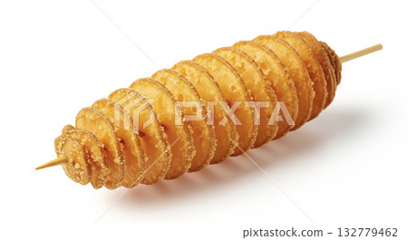 Spiral Fried Potato Stick on White Surface 132779462