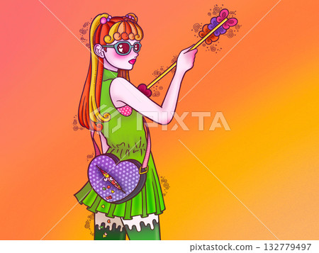 心碎和女孩橙色背景 132779497