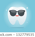 Cute tooth cartoon illustration showing healthy and shiny white teeth 132779535