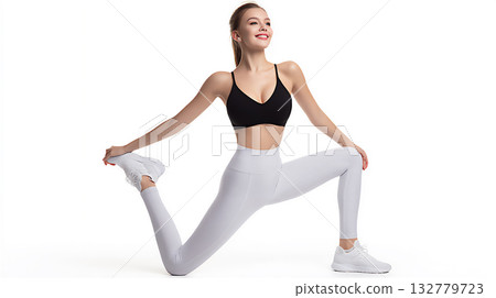 女子在健身中心做伸展運動 132779723