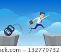 Businessman jumps over a cliff with debt weight 132779732