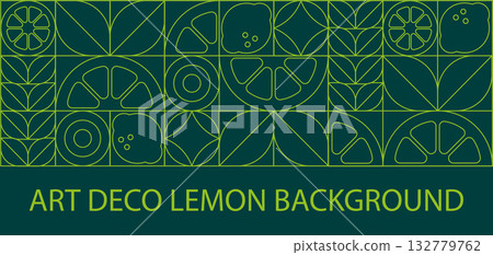 Art Deco Lemon Background. Elegant Line Art Vector Pattern Design, Mosaic Style Art Deco Lemon Background. Elegant Line Art Vector Pattern Design, Mosaic Style 132779762