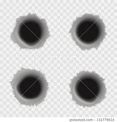 Bullet holes. Set isolated on transparent background 132779818