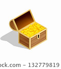 Open wooden chest with golden coins 132779819