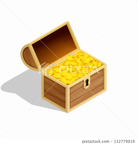 Open wooden chest with golden coins Open wooden chest with golden coins 132779819