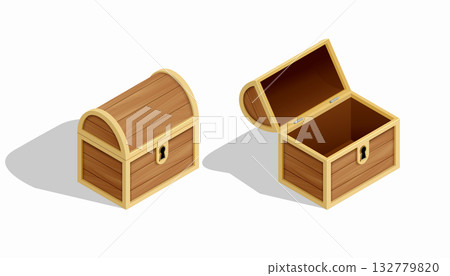 Open empty wooden chest and closed Open empty wooden chest and closed 132779820