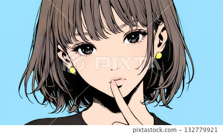 一名女子用手指放在嘴唇上,做出「噓」的手勢。 一名女子用手指放在嘴唇上,做出「噓」的手勢。 132779921